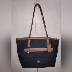 Coach Black Tote with Brown Trim